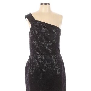 Alexia Admor‎ Black Wool Metallic Jacquard One Shoulder Mini Dress Medium